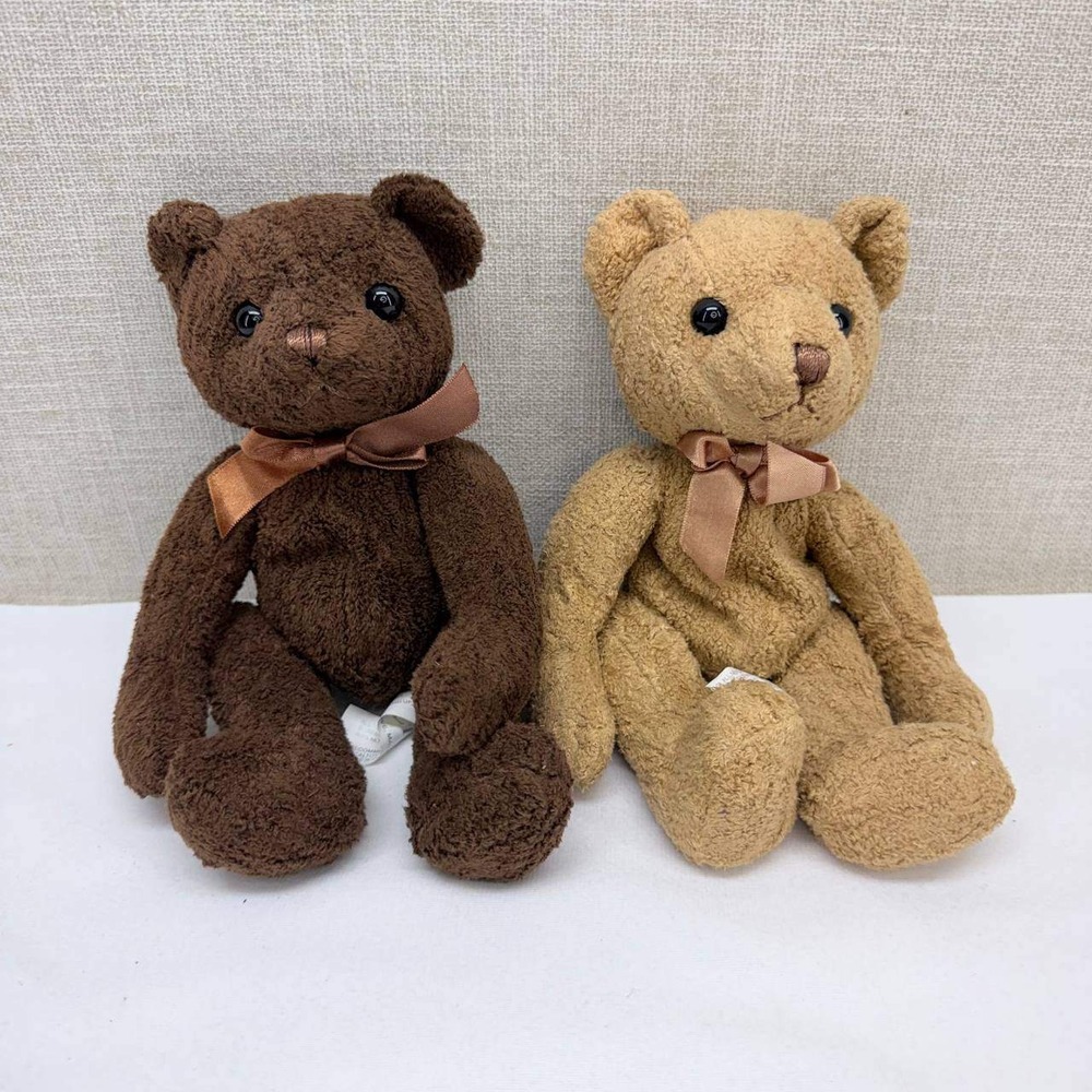 Caltoy Teddy Bear Plush Set of 2 Brown Tan 9 inch Stuffed Animal Vintage Style